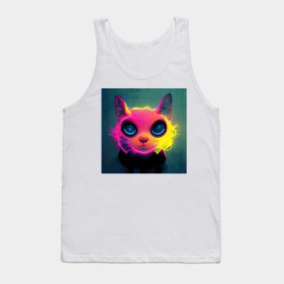 Friendly Neon Kitty Cat in pretty pink, blue and yellow. Tank Top